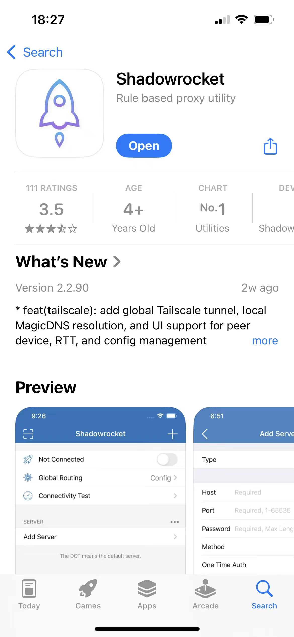 在 App Store 搜索并打开 Shadowrocket